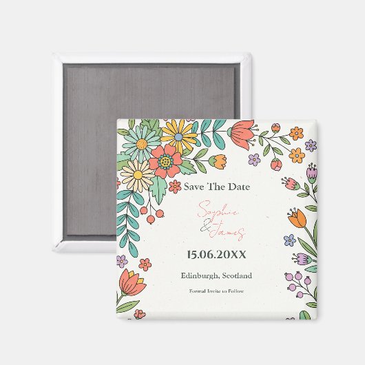 Verspielter Folk Floral Save-the-Date-Magnet Magnet (Vorderseite/Rückseite)