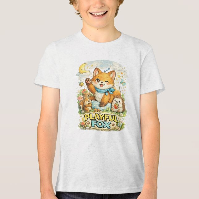 Verspielter Fuchs Tri-Blend Shirt (Vorderseite)