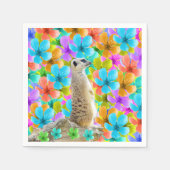 Verspielter Garten: Meerkat Amid Tribfarbene Blüte Serviette (Vorderseite)