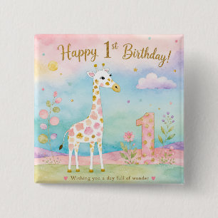 Verspielter Giraffe-Erster-Geburtstag-Wunder Button