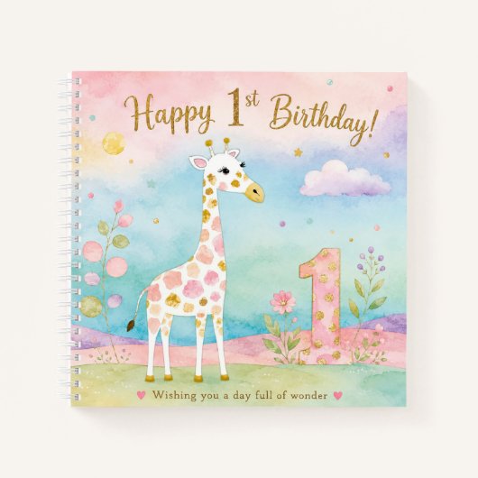 Verspielter Giraffe Erster Geburtstag Wunder Notizblock (Vorderseite)