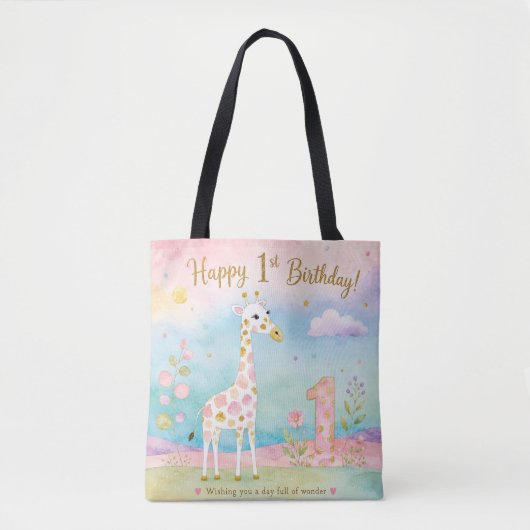 Verspielter Giraffe Erster Geburtstag Wunder Tasche (Vorderseite)