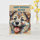 Verspielter Hund mit Mosaikmuster Karte (Gelbe Blume)