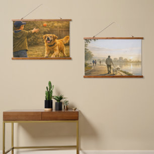 Verspielter Hund Tag Horizontales Wandteppich-Wand Wandteppich Mit Holzrahmen