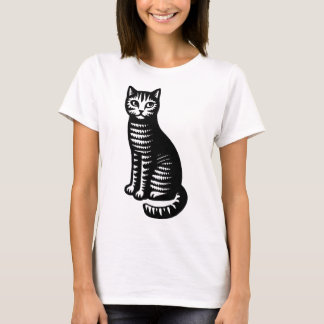 Verspielter Katzen-Holzschnitt-Stil T-Shirt