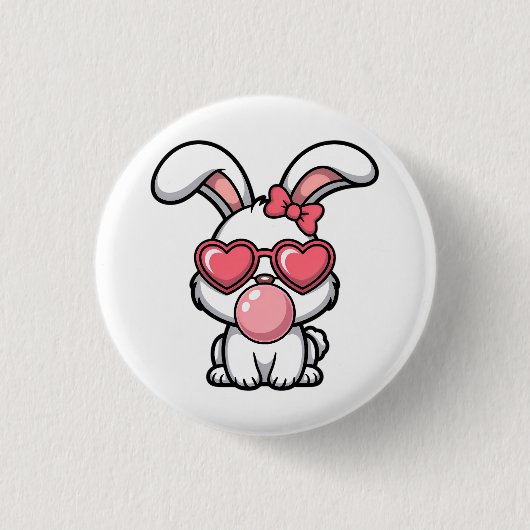 verspielter Kawaii-Hase mit Kaugummiblase Button (Vorderseite)