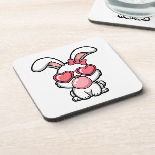 verspielter Kawaii-Hase mit Kaugummiblase Getränkeuntersetzer