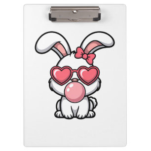 verspielter Kawaii-Hase mit Kaugummiblase Klemmbrett