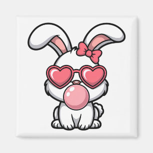 verspielter Kawaii-Hase mit Kaugummiblase Magnet