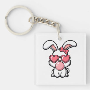 verspielter Kawaii-Hase mit Kaugummiblase Schlüsselanhänger