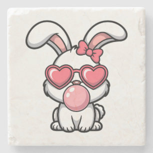 verspielter Kawaii-Hase mit Kaugummiblase Steinuntersetzer