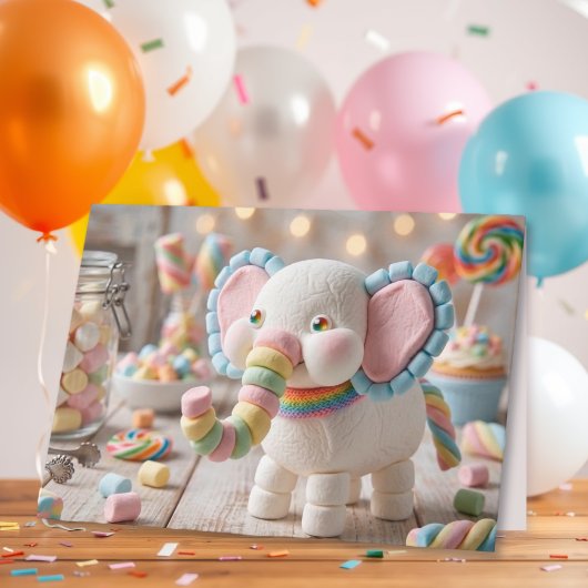 Verspielter Marshmallow-Elefant Geburtstag Karte