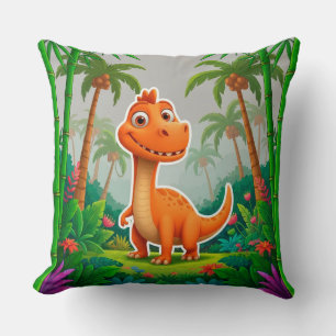 Verspielter orangefarbener Dinosaurier in üppiger  Kissen