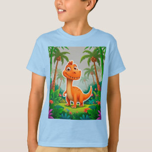 Verspielter orangefarbener Dinosaurier in üppiger T-Shirt