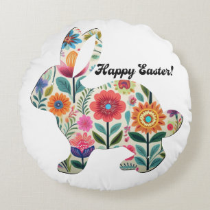 Verspielter Osterhase Silhouette Personalizable  Rundes Kissen