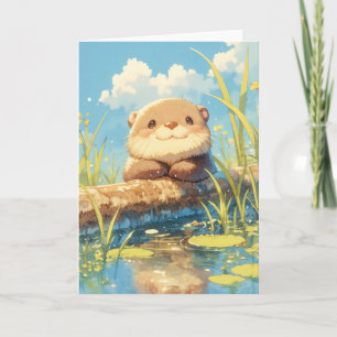 Verspielter Otter auf einer sonnigen Wiese Karte