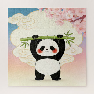 Verspielter Panda mit Bambus-Puzzle Puzzle