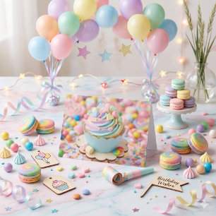 Verspielter Pastell-Regenbogen-Cupcake-Geburtstag Karte