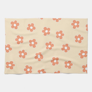 Verspielter Pfirsich- und Orangen-Blumen-Retro-Sti Geschirrtuch