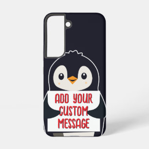 Verspielter Pinguin mit einem Schild für Ihre Nach Samsung Galaxy Hülle
