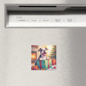 Verspielter Pitbull öffnet Weihnachtsgeschenke Fei Magnet (In Situ (Geschirrspüler))