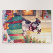 Verspielter Pitbull öffnet Weihnachtsgeschenke Fei Puzzle (Horizontal)