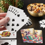 Verspielter Pitbull öffnet Weihnachtsgeschenke Fei Spielkarten (In Situ)
