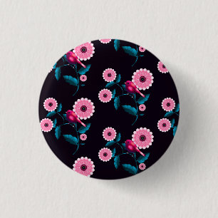 Verspielter rosa Vogel Blumendesign Button