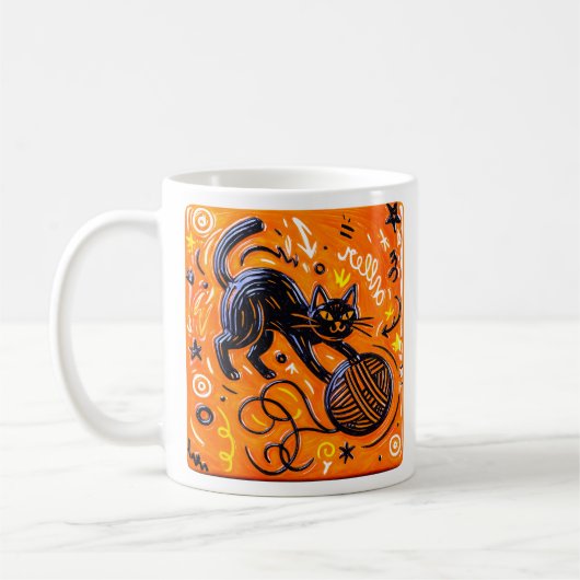 Verspielter Schwarzer-Katzen-Becher Kaffeetasse (Links)