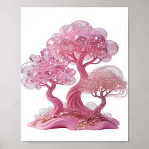 Verspielter Silberner ROSA CRYSTAL TREE Druck Poster