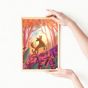 Verspielter Spaß farbenfroher Hundelandwald Kinder Poster