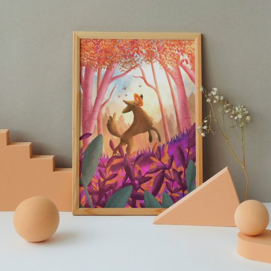 Verspielter Spaß farbenfroher Hundelandwald Kinder Poster