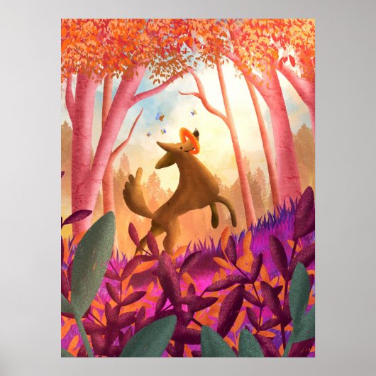 Verspielter Spaß farbenfroher Hundelandwald Kinder Poster (Vorne)