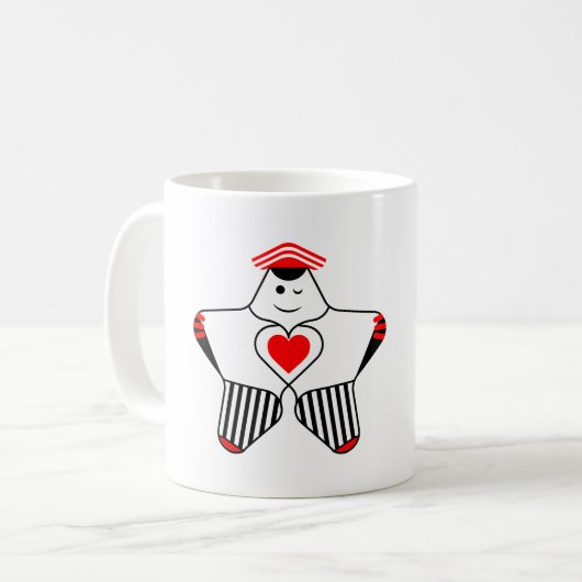 Verspielter Sternencharakter mit Herz Kaffeetasse (Vorderseite Links)
