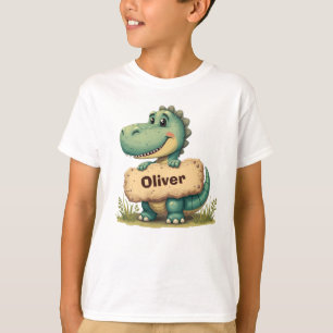 Verspielter T-Rex mit Namensschild aus Stein T-Shirt