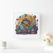 Verspielter Themenpark Quadratische Wanduhr (Zuhause)