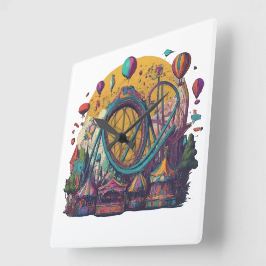 Verspielter Themenpark Quadratische Wanduhr (Winkel)