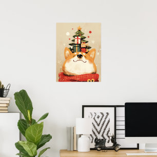 Verspielter Welsh Corgi mit Weihnachtsdekorationen Poster