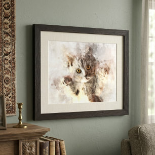 Verspieltes Aquarell-Kätzchen mit hellen bernstein Fotodruck