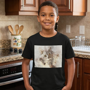 Verspieltes Aquarell-Kätzchen mit hellen bernstein T-Shirt