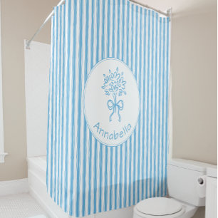 Verspieltes blau-weiß gestreiftes Monogramm im Pre Duschvorhang