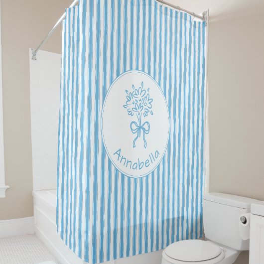 Verspieltes blau-weiß gestreiftes Monogramm im Pre Duschvorhang