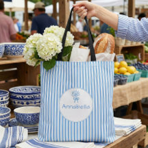 Verspieltes Blau-Weiß-Streifen Preppy-Monogramm