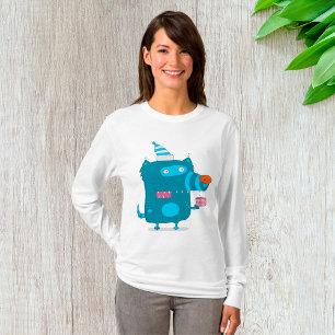 Verspieltes blaues Cartoon-Monster mit Partyhut T-Shirt