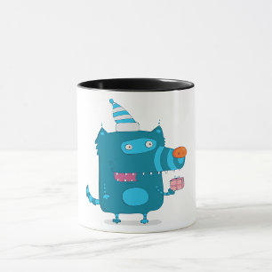 Verspieltes blaues Cartoon-Monster mit Partyhut Tasse