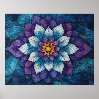 Verspieltes blaues und violettes Mandala-Doodle Poster