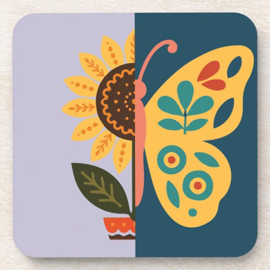 Verspieltes Blumen- und Schmetterlingsdesign Getränkeuntersetzer (Vorderseite)