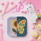 Verspieltes Blumen- und Schmetterlingsdesign  Pappteller (Party)