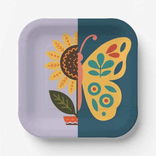 Verspieltes Blumen- und Schmetterlingsdesign  Pappteller (Vorderseite)