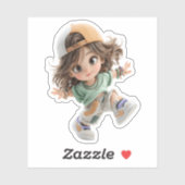 Verspieltes Cap-Mädchen – Premium Chibi-Kunstaufkl Aufkleber (Blatt)